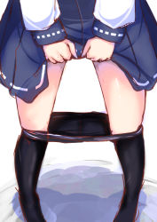 Rule 34 | 10s, 1girl, bad id, bad pixiv id, black pantyhose, clothes lift, clothes pull, kantai collection, pantyhose, pantyhose pull, pussy juice, simple background, skirt, skirt lift, solo, taigei (kancolle), tenken (gotannda), white background