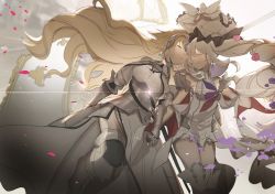 Rule 34 | 2girls, armor, bare shoulders, boots, closed eyes, dress, facing another, fate/grand order, fate (series), flag, flower, gauntlets, gleam, hair flower, hair ornament, headpiece, holding hands, jeanne d&#039;arc (fate), jeanne d&#039;arc (ruler) (fate), jeanne d&#039;arc (third ascension) (fate), large hat, long hair, marie antoinette (fate), marie antoinette (third ascension) (fate), multiple girls, no-kan, pink flower, pink rose, rose, smile, sword, thigh boots, thighhighs, twintails, very long hair, weapon, white dress, yuri