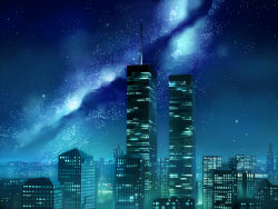 Rule 34 | cityscape, new york, new york city, night, night sky, no humans, original, scenery, seo tatsuya, sky, wallpaper, world trade center