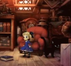 Rule 34 | alice (odin sphere), animated, animated gif, book, cat, chair, lowres, odin sphere, sitting, socrates (odin sphere)
