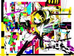 Rule 34 | abstract, blonde hair, bow, colorful, happy, highres, kagamine rin, pop art, short hair, solo, speed painting, vocaloid