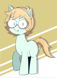 Rule 34 | 1girl, animal ears, animalization, blonde hair, blue eyes, caibao return, full body, glasses, highres, horse ears, little witch academia, lotte jansson, my little pony, my little pony: friendship is magic, no humans, parody, pony (animal), simple background