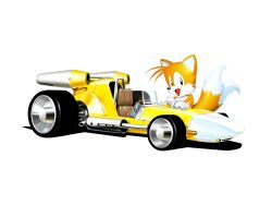 Rule 34 | 1boy, animal ears, bmp-to-png conversion, car, fox boy, fox ears, furry, furry male, gloves, male focus, motor vehicle, multiple tails, non-web source, official art, open mouth, race vehicle, racecar, simple background, solo, sonic (series), tail, tails (sonic), two tails, white background, white gloves, yellow car