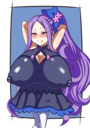 Rule 34 | 1girl, :p, absurdres, armpits, breasts, butaneko (btnk1145), covered erect nipples, fate/grand order, fate (series), highres, huge breasts, long hair, naughty face, oppai loli, purple hair, solo, tongue, tongue out, wu zetian (fate)