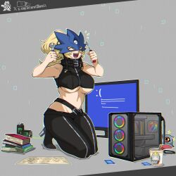 beelstarmon belt breasts dclaret digimon digimon_(creature) kuramon long_hair mask third_eye underboob