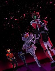 Rule 34 | from behind, gun, holding, holding weapon, kamen rider, kamen rider dcd, kamen rider decade, kamen rider diend, kamen rider kivala, kamen rider kuuga, night, night sky, rider belt, sky, star (sky), starry sky, sword, weapon