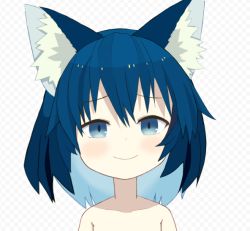 Rule 34 | 1girl, animal ear fluff, animal ears, blue eyes, blue hair, blush, checkered background, closed mouth, collarbone, commentary request, hair between eyes, long hair, looking at viewer, original, pappii (paprika shikiso), paprika shikiso, smile, solo, upper body