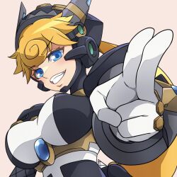 Rule 34 | alternate color, android, artist request, blonde hair, blue eyes, breasts, helmet, kunoichi, large breasts, marino (mega man), mega man (series), mega man x: command mission, mega man x (series), ponytail, reploid, salute, tagme, two-finger salute