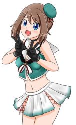 Rule 34 | 1girl, blue eyes, brown hair, cosplay, creatures (company), crossover, double v, game freak, gloves, hasemi shiruku, hat, kantai collection, may (pokemon), maya (kancolle) (cosplay), maya (kancolle), nintendo, pokemon, pokemon (anime), pokemon rse (anime), siruku, v