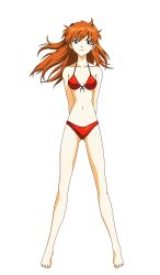 Rule 34 | absurdres, barefoot, bikini, blue eyes, brown hair, front-tie top, full body, highres, long hair, neon genesis evangelion, non-web source, red bikini, solo, souryuu asuka langley, standing, swimsuit, transparent background