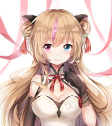 Rule 34 | 1girl, animal ears, bad id, bad pixiv id, bare shoulders, blue eyes, blush, bracelet, breasts, brown hair, cat ears, china dress, chinese clothes, cleavage, cleavage cutout, clothing cutout, double bun, dress, earrings, girls&#039; frontline, gloves, heart, heart earrings, heterochromia, jewelry, long hair, looking at viewer, medium breasts, mk23 (girls&#039; frontline), multicolored hair, pink eyes, pink hair, smile, solo, streaked hair, upper body, yasuna (nanjiang)
