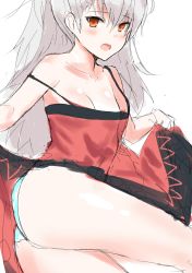 Rule 34 | 1girl, absurdres, ass, bare shoulders, blush, breasts, cleavage, closers, grey hair, highres, long hair, looking at viewer, open mouth, panties, small breasts, solo, striped clothes, striped panties, tina (closers), underwear