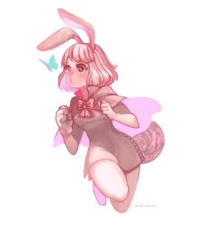 Rule 34 | 1girl, animal hands, artist request, bug, butterfly, carrot (one piece), dress, furry, furry female, gloves, insect, one piece, paw gloves, pink hair, rabbit ears, solo, source request