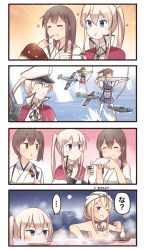 Rule 34 | ..., 10s, 4girls, ^ ^, aircraft, airplane, akagi (kancolle), alcohol, anchor choker, bismarck (kancolle), blonde hair, blue eyes, bottle, bow (weapon), breasts, brown eyes, brown hair, capelet, choko (cup), closed eyes, comic, cup, curry, curry rice, eating, closed eyes, floating, floating object, flying sweatdrops, food, graf zeppelin (kancolle), hakama, hakama skirt, hand up, highres, holding, holding weapon, ido (teketeke), japanese clothes, kaga (kancolle), kantai collection, large breasts, long hair, multiple girls, muneate, one eye closed, ponytail, pouring, rice, sake, short hair, side ponytail, skirt, sparkle, spoken ellipsis, spoon, standing, standing on liquid, steam, thighhighs, tokkuri, towel, towel on head, twintails, weapon, yumi (bow)