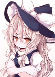 Rule 34 | &gt;:(, 1girl, annoyed, bad id, bad pixiv id, beni shake, blonde hair, bow, braid, crossed arms, frown, hat, hat bow, kirisame marisa, long hair, raised eyebrow, side braid, sketch, solo, touhou, v-shaped eyebrows, white background, yellow eyes