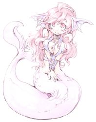 Rule 34 | fins, frfr, full body, head fins, mermaid, monster girl, pink eyes, pink hair, simple background, smile, white background