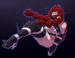 Rule 34 | 1girl, armbinder, arms behind back, ass, ball gag, bdsm, bondage, bound, breasts, fairy tail, gag, high heels, irene belserion, large breasts, legbinder, long hair, mature female, quad braids, red hair, skelebomb, solo, thighhighs, underboob
