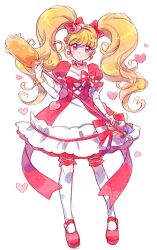 Rule 34 | 1girl, asahina mirai, blonde hair, bow, bracelet, broom, choker, cure miracle, cure miracle (ruby style), dress, earrings, elbow gloves, gloves, hair bow, hat, hat ornament, heart, heart choker, heart earrings, heart hat ornament, jewelry, long hair, magical girl, mahou girls precure!, mary janes, mini hat, mini witch hat, precure, puffy short sleeves, puffy sleeves, purple eyes, qianxia yell, red bow, red footwear, shoes, short sleeves, sketch, smile, solo, thighhighs, twintails, white gloves, witch hat