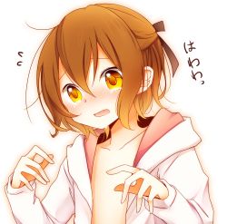 Rule 34 | 1boy, akane (goma), brown hair, goma (11zihisin), hood, hoodie, male focus, naked hoodie, open clothes, original, short hair, simple background, solo, tears, trap, white background, yellow eyes