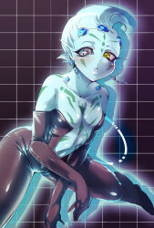 Rule 34 | 1boy, ass, astral (yu-gi-oh!), black bodysuit, blue skin, blush, body markings, bodypaint, bodysuit, colored skin, earrings, grey eyes, heterochromia, highres, jewelry, kurage444, looking at viewer, male focus, no visible genitalia, open mouth, pointy ears, puffy chest, solo, tagme, tight clothes, trap, yellow eyes, yu-gi-oh!, yu-gi-oh! zexal