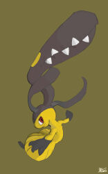 Rule 34 | :&lt;, absurdres, artist request, creatures (company), extra mouth, full body, game freak, gen 3 pokemon, highres, looking at viewer, looking back, mawile, nintendo, pokemon, pokemon (creature), red eyes, sharp teeth, signature, simple background, teeth