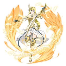 Rule 34 | 1girl, alice zuberg, armor, armored dress, blonde hair, blue eyes, blue gloves, boots, braid, breasts, cleavage, detached sleeves, faulds, feathers, floating hair, full body, gloves, headpiece, holding, holding sword, holding weapon, leg up, long hair, medium breasts, official art, outstretched arms, parted lips, single braid, solo, standing, standing on one leg, sword, sword art online, sword art online: code register, sword art online: memory defrag, thigh boots, thighhighs, very long hair, weapon, white background, white feathers
