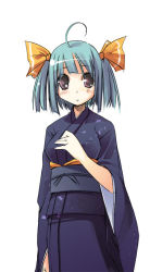 Rule 34 | ahoge, blue hair, hair ribbon, japanese clothes, jirou (chekoro), kimono, ribbon, short hair, solo