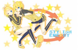 Rule 34 | 1boy, 1girl, bad id, bad pixiv id, bandaid, blonde hair, blue eyes, brother and sister, hair ornament, hairclip, headset, jacket, kagamine len, kagamine rin, looking at viewer, one eye closed, project diva, project diva (series), project diva f, short hair, siblings, smile, stylish energy (vocaloid), twins, vocaloid, wink