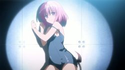Rule 34 | 10s, 1boy, 1girl, animated, barefoot, blue one-piece swimsuit, censored, fellatio, food, hetero, lowres, momo velia deviluke, one-piece swimsuit, oral, pink eyes, pink hair, popsicle, sexually suggestive, short hair, swimsuit, tagme, tail, to love-ru, to love-ru darkness, video