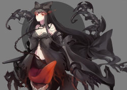 Rule 34 | 10s, 1girl, abyssal ship, bad id, bad pixiv id, bare shoulders, black bow, black hair, bow, breasts, choker, claws, glowing, glowing eyes, gothic lolita, hair bow, highres, kantai collection, large breasts, lolita fashion, long hair, navel, red eyes, roong, seaplane tender princess, simple background, solo, tongue