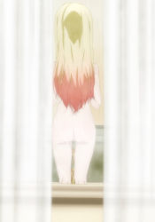 Rule 34 | 1girl, absurdres, ass, bath, bathing, blonde hair, curtains, from behind, gradient hair, highres, long hair, mieruko-chan, multicolored hair, niguredou julia, nude, screencap, solo, standing, stitched, thighs, third-party edit, water, wet