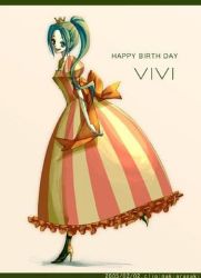 Rule 34 | 1girl, blue hair, boots, character name, crown, dress, female focus, full body, high heel boots, high heels, lowres, nefertari vivi, one piece, ponytail, princess, shoes, solo, striped clothes, striped dress