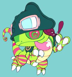 Rule 34 | chamelemon, chameleon, claws, digimon, goggles, goggles on head, hat, tail, tongue, tongue out