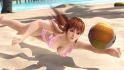 Rule 34 | 1girl, 3d, artist request, ball, beach, beach volleyball, bikini, breasts, clenched hand, dead or alive, dead or alive xtreme 3 fortune, female focus, highres, kasumi (doa), large breasts, official art, official wallpaper, outdoors, playing sports, solo, swimsuit, volleyball, volleyball (object), wallpaper