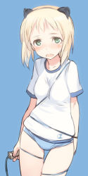 Rule 34 | 1girl, animal ears, blonde hair, blush, breasts, buruma, elma leivonen, green eyes, gym uniform, looking at viewer, shimada fumikane, small breasts, solo, strike witches, strike witches: suomus misfits squadron, world witches series