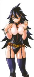 Rule 34 | 1girl, absurdres, black hair, boku no hero academia, breasts, censored nipples, cleavage, cover, cover page, highres, long hair, manga cover, mask, medium breasts, midnight (boku no hero academia), no nipples, official art, scan, simple background, solo, white background