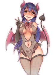 Rule 34 | 1girl, absurdres, anchan, arm behind back, black gloves, blue hair, blush, bow, bowtie, breasts, brown eyes, clothing cutout, corruption, covered erect nipples, cum, cum in mouth, cum on tongue, cumdrip, demon girl, demon horns, demon tail, demon wings, elbow gloves, fishnet thighhighs, fishnets, frills, gloves, hair between eyes, heart, heart-shaped pupils, highres, horns, legs together, leotard, long hair, looking at viewer, love live!, love live! school idol festival, love live! school idol project, medium breasts, navel, navel cutout, nipples, open mouth, pubic tattoo, pussy, red bow, red bowtie, revision, see-through, see-through leotard, simple background, solo, sonoda umi, standing, symbol-shaped pupils, tail, tattoo, tears, thighhighs, thighlet, tongue, tongue out, w, white background, wings