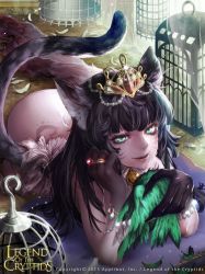 Rule 34 | animal ears, bird, black hair, cage, cat ears, green eyes, jewelry, legend of the cryptids, nox, tail