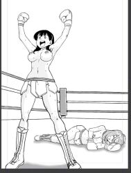 Rule 34 | 2girls, artist request, boxing, boxing gloves, boxing ring, catfight, defeat, multiple girls, tagme, unconscious