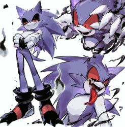 Rule 34 | animal ears, claws, colored sclera, ear piercing, gloves, original, piercing, purple fur, red eyes, red sclera, sharp teeth, shoes, smug, sonic.exe, sonic (series), sonic the hedgehog, teeth, tongue, tongue out, usa37107692