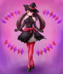 Rule 34 | 1girl, absurdres, black dress, black footwear, black gloves, breasts, brown hair, creatures (company), dress, earrings, full body, game freak, gloves, halloween, hat, highres, jewelry, looking at viewer, medium breasts, mythro, nintendo, official alternate costume, pokemon, pokemon masters ex, purple background, red eyes, roxanne (fall 2023) (pokemon), roxanne (pokemon), signature, smile, solo, witch hat