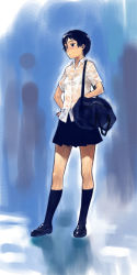 Rule 34 | 1girl, bra, lingerie, oohara kyuutarou, school uniform, serafuku, socks, solo, underwear, wet