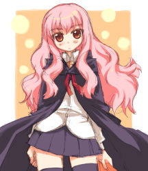 Rule 34 | 00s, 1girl, black thighhighs, brown eyes, cape, duke (inu daimyou), expressionless, long hair, louise francoise le blanc de la valliere, pentacle, pink hair, sketch, skirt, solo, thighhighs, zero no tsukaima