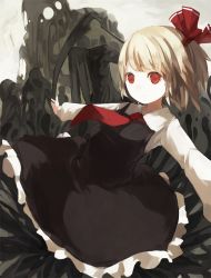Rule 34 | 1girl, bad id, bad pixiv id, blonde hair, darkness, embodiment of scarlet devil, female focus, nekotewi, outstretched arms, red eyes, rumia, solo, spread arms, touhou