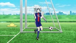 Rule 34 | 10s, 1girl, animated, animated gif, ball, dancing, goal, long hair, lowres, miss monochrome, miss monochrome (character), robotic vacuum cleaner, soccer ball, twintails