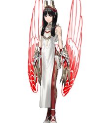Rule 34 | 1girl, bare shoulders, black hair, feathered wings, fire emblem, fire emblem heroes, gloves, glowing, glowing wings, highres, hraesvelgr (fire emblem), leggings, long hair, looking at viewer, nintendo, non-web source, official art, red eyes, red gloves, red leggings, red wings, scar, solo, wings