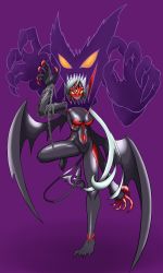 Rule 34 | 1girl, chain, claws, digimon, donedevimon, highres, ladydevimon, tail, white hair, wings, yellow eyes