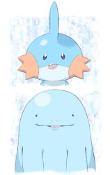 Rule 34 | black eyes, commentary request, creatures (company), game freak, gen 2 pokemon, gen 3 pokemon, looking at viewer, minashirazu, mudkip, nintendo, no humans, parted lips, pokemon, pokemon (creature), quagsire, runny nose, simple background, snot, tongue, tongue out, upper body