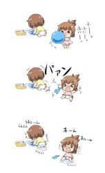 Rule 34 | &gt; &lt;, 10s, 2girls, = =, aged down, all fours, alternate costume, balloon, blowing, brown hair, child&#039;s drawing, comic, commentary request, crayon, crying, crying with eyes open, drawing, closed eyes, folded ponytail, gale kawaii, highres, ikazuchi (kancolle), inazuma (kancolle), kantai collection, multiple girls, open mouth, pee, peeing, peeing self, popping, short hair, sitting, standing, surprised, tears, trembling, wavy mouth, white background