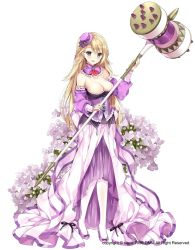 Rule 34 | 1girl, back bow, bad id, bad pixiv id, blonde hair, bow, breasts, brown eyes, cleavage, detached collar, detached sleeves, flower, flower knight girl, full body, hammer, hat, hat bow, high heels, holding, holding hammer, large breasts, long hair, looking at viewer, masushita, name connection, object namesake, official art, oregano (flower knight girl), pantyhose, purple footwear, purple hat, purple sleeves, simple background, skirt, smile, solo, standing, white background, white pantyhose, white skirt